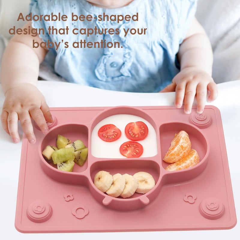 ROCCED Suction Plates for Baby Placemat Spoon Fork Set for Toddlers, Silicone Baby Plates with Suction Baby Dishes for Kids Plates-pale mauve - Image 3